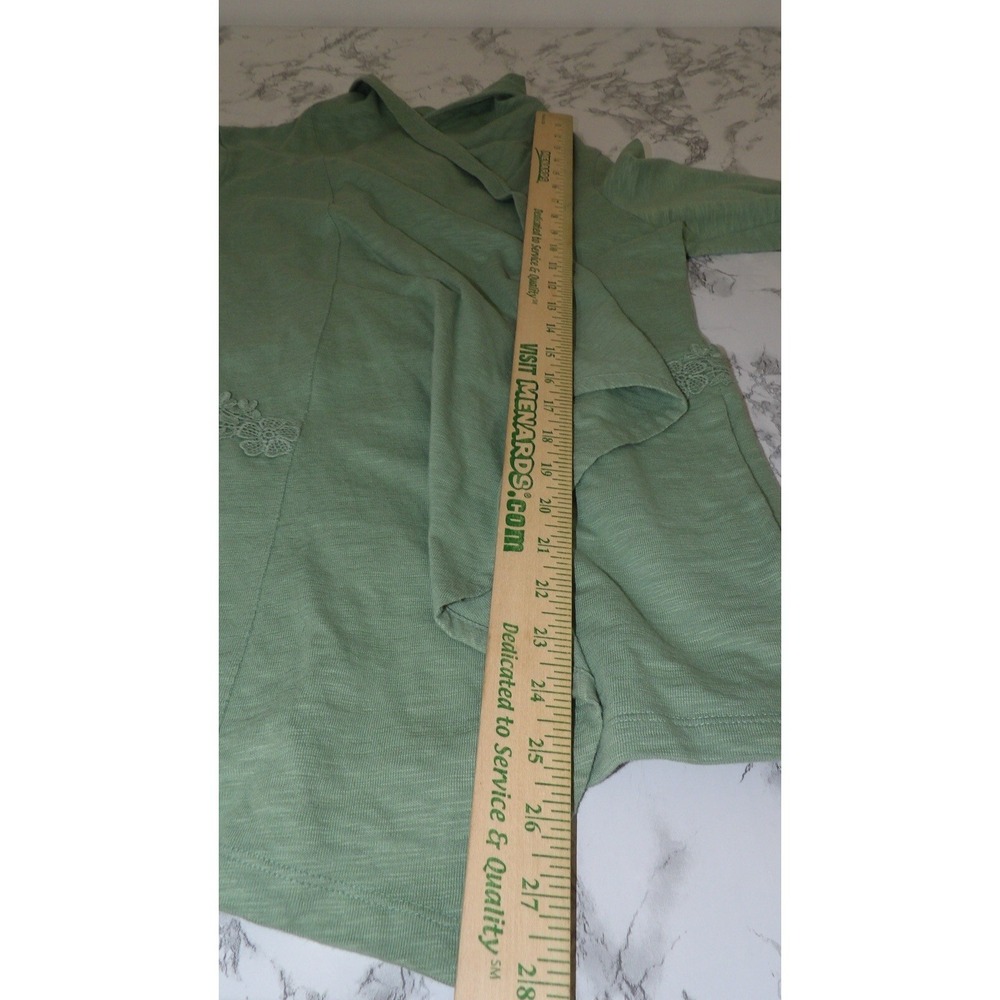 LOGO BY LORI GOLDSTEIN Green Open Light Cardigan Cotton Knit Embroidery‎ Size L - Picture 4 of 9